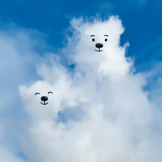 Bear faces made of clouds against a blue sky