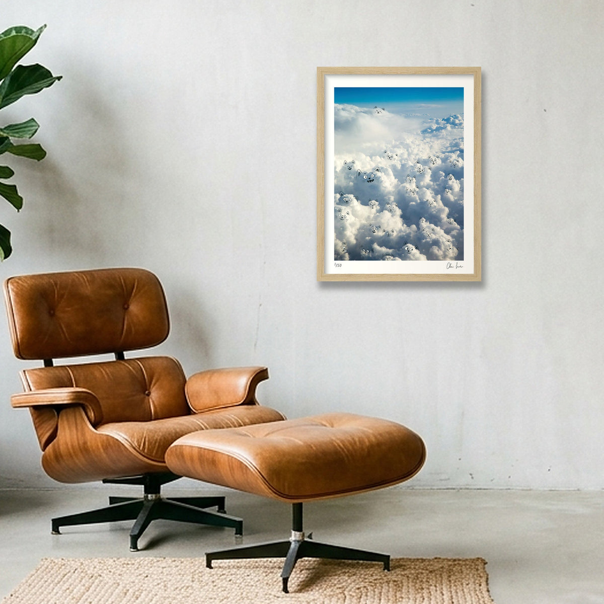 Cloud Cats — 30×40cm, 12×16" Oak Frame