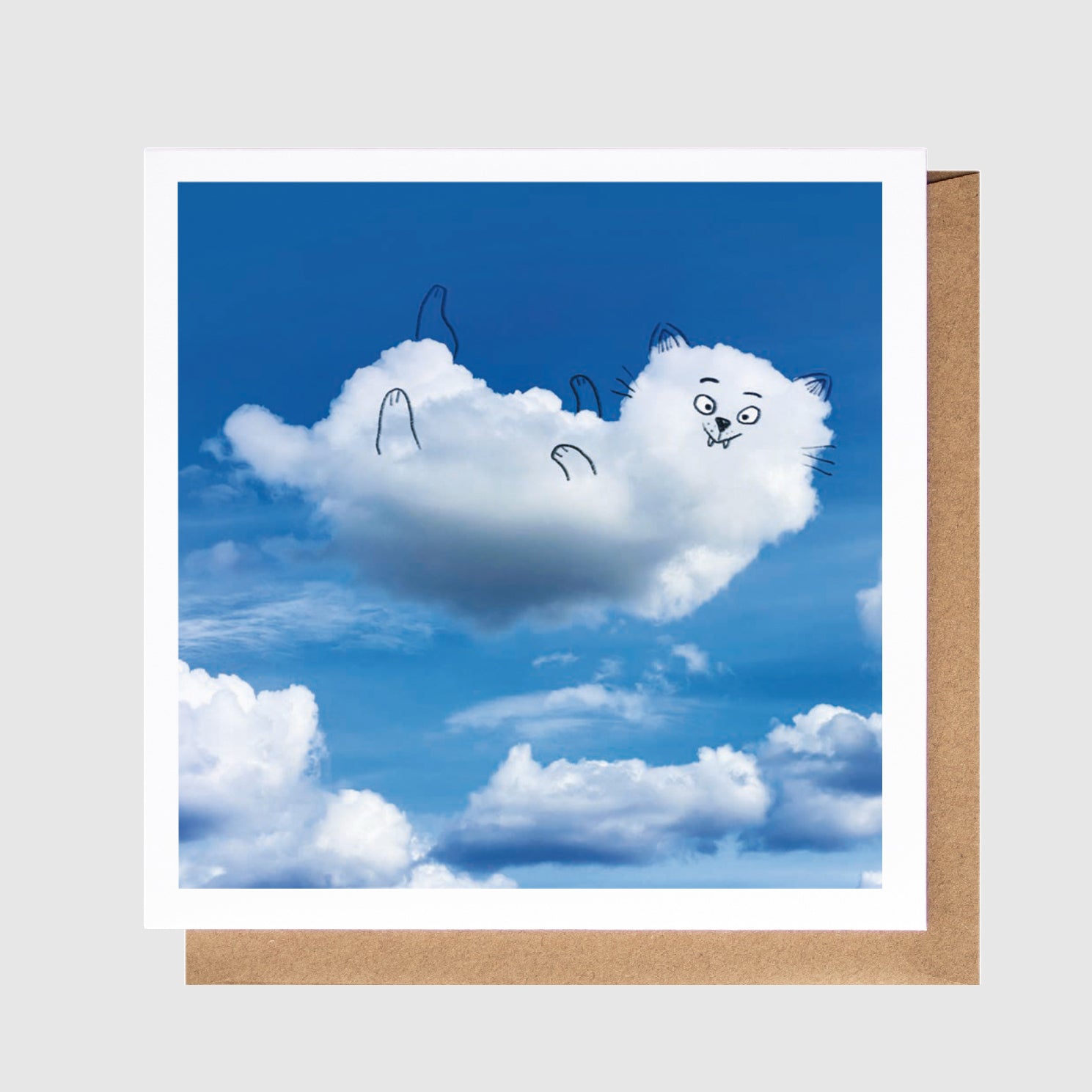 Card with a cloud design and a blue sky background