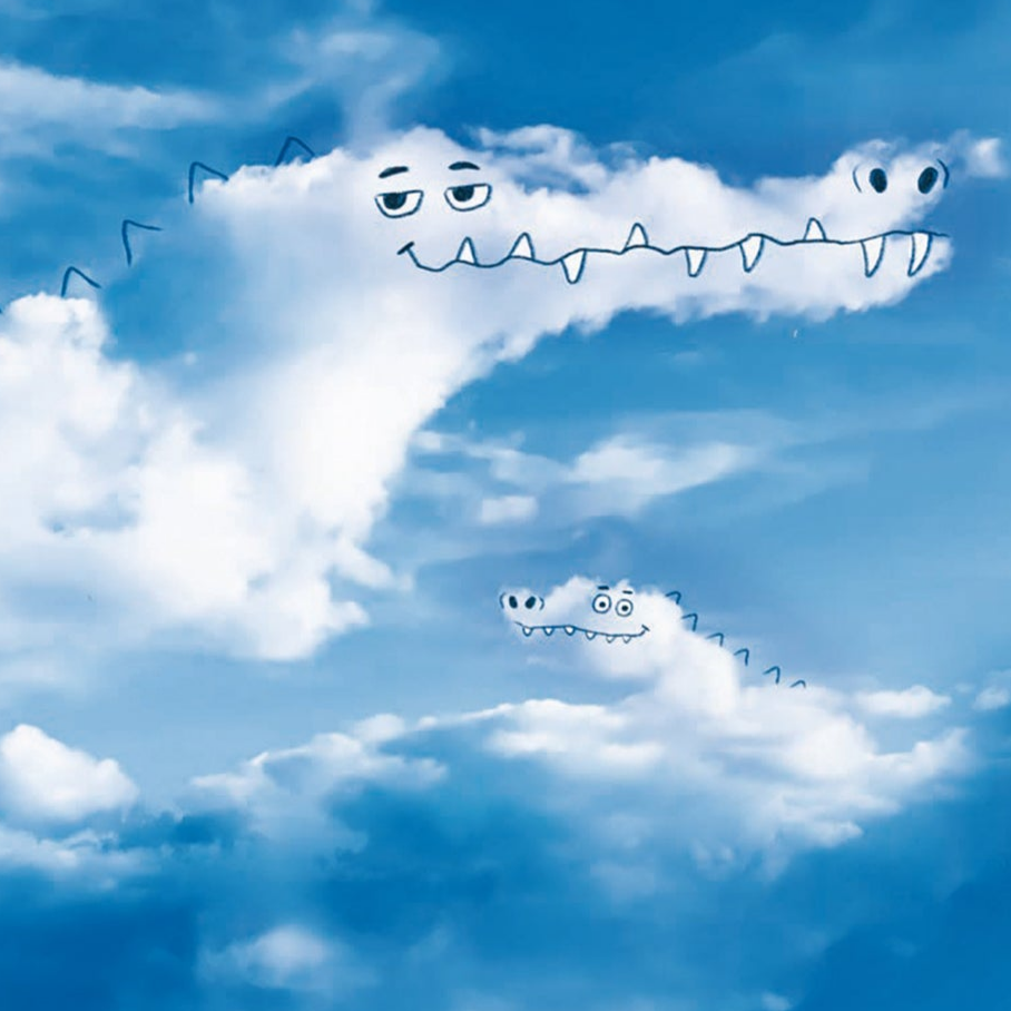 Card with a crocodiles on a blue sky background