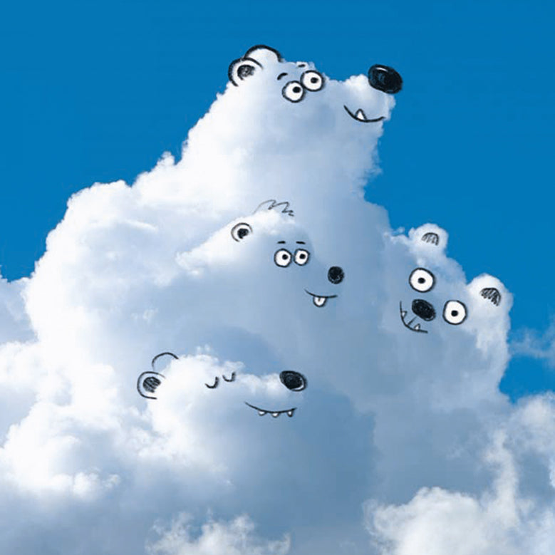 Bears made of clouds against a blue sky