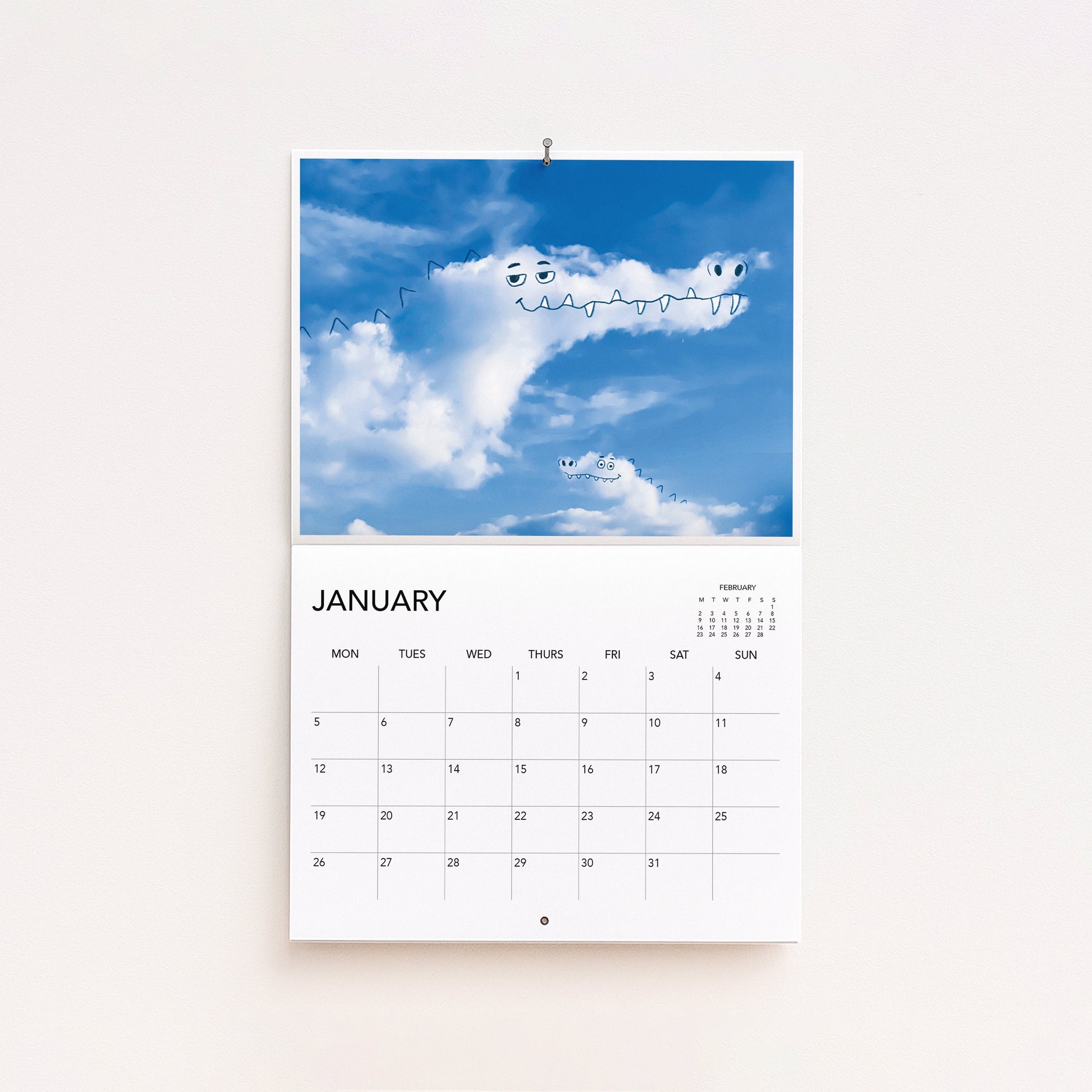 Calendar with January on a white wall
