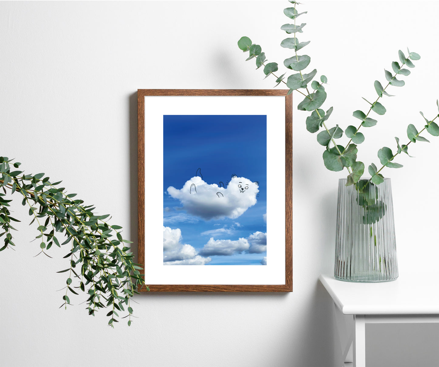 Hand Embossed Floating Cat Art Print